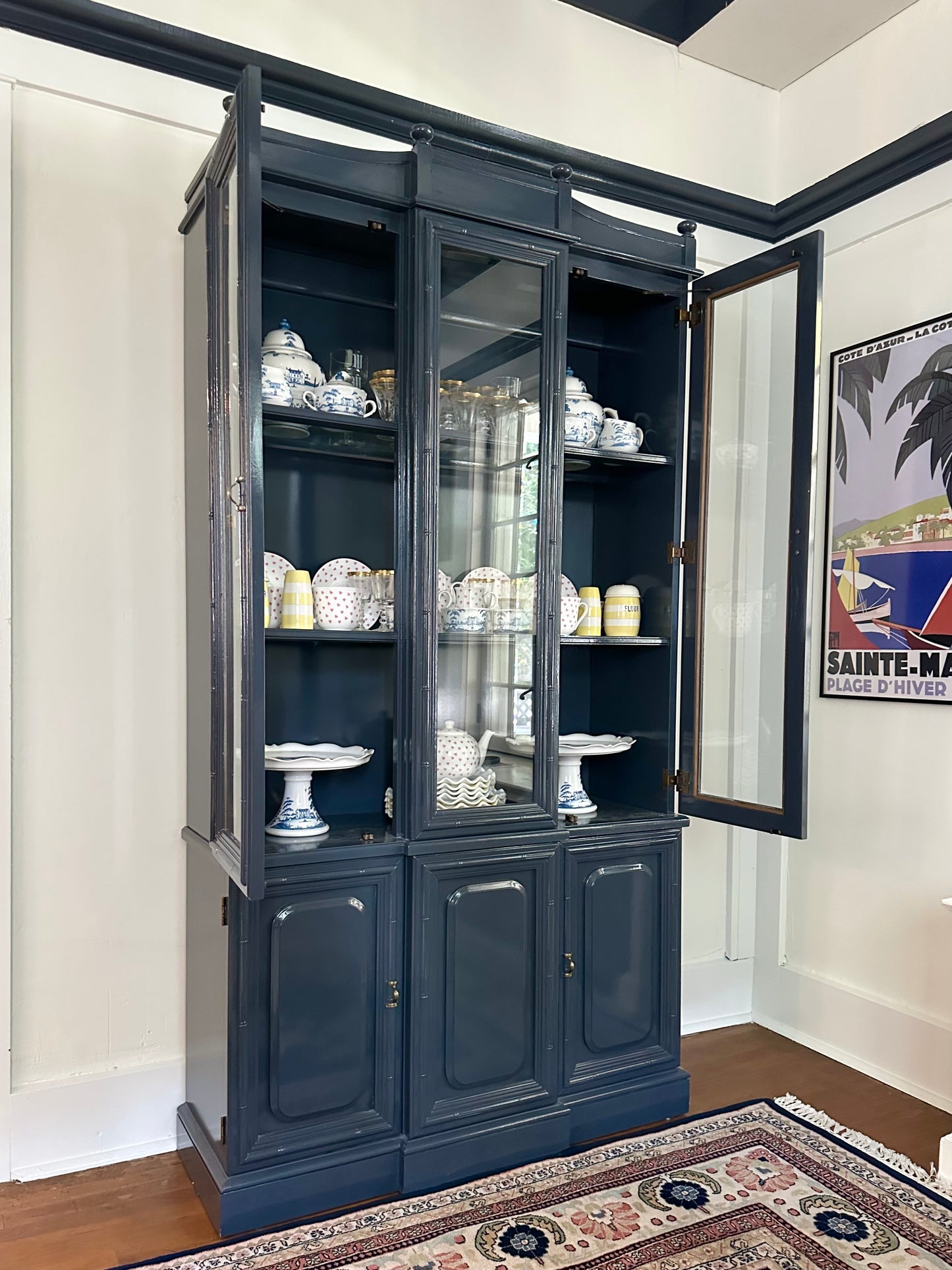 Thomasville Hale Navy Faux Bamboo Hutch