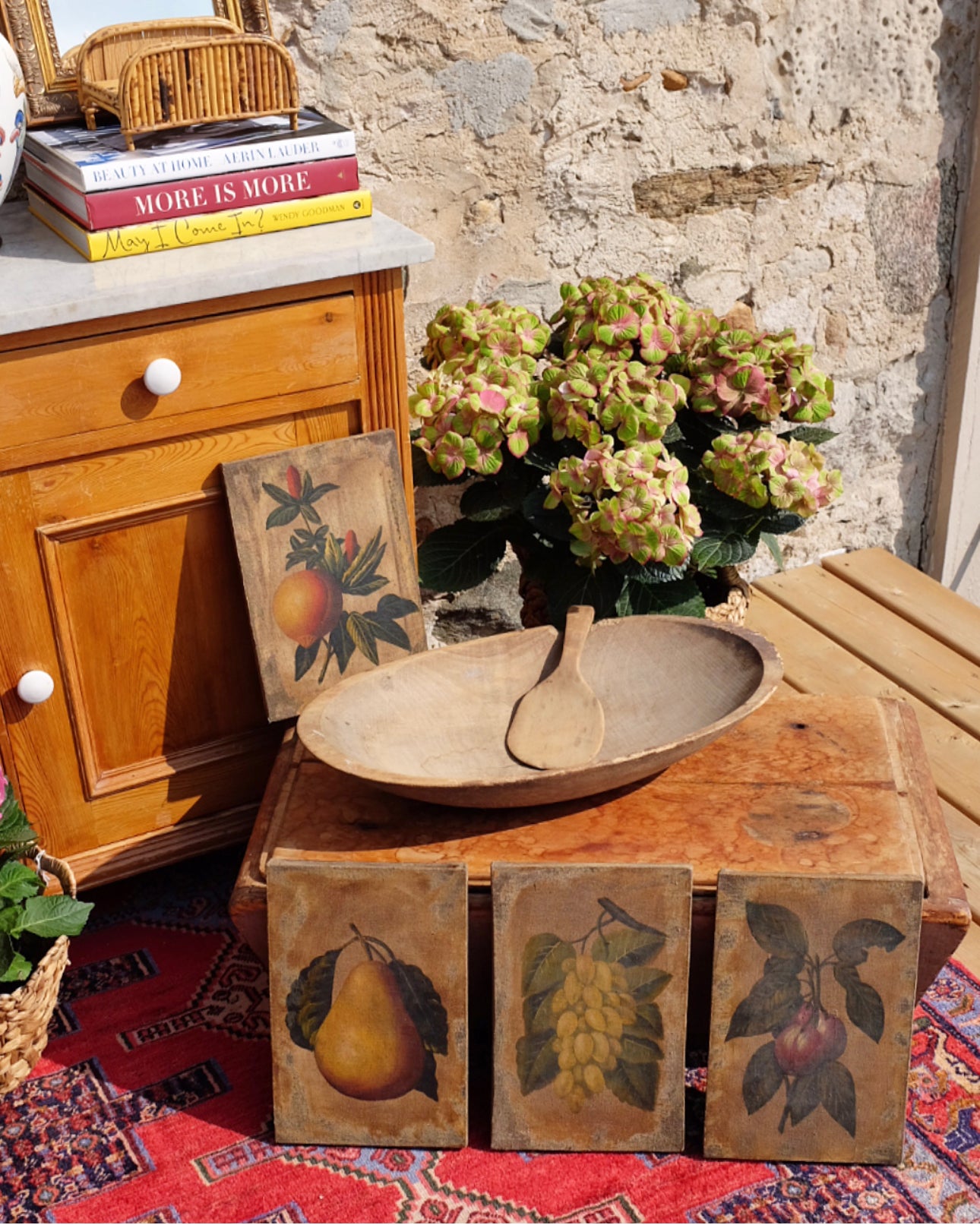 Antique Dough Bowl with Butter Paddle
