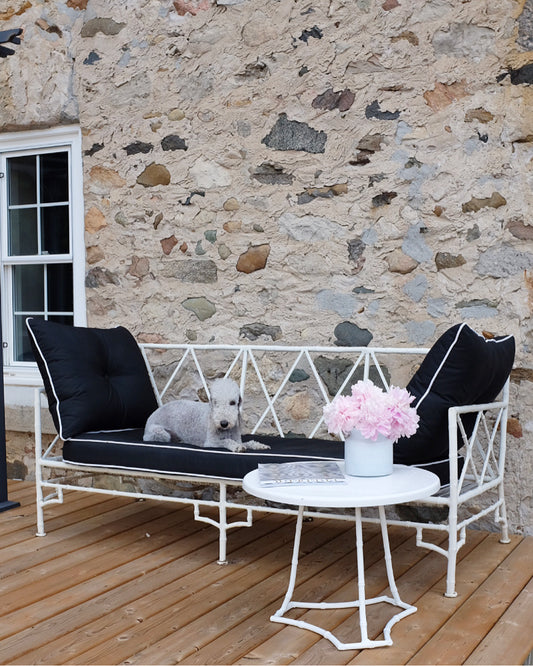 White Wrought Iron Faux Bamboo Outdoor Couch Frame