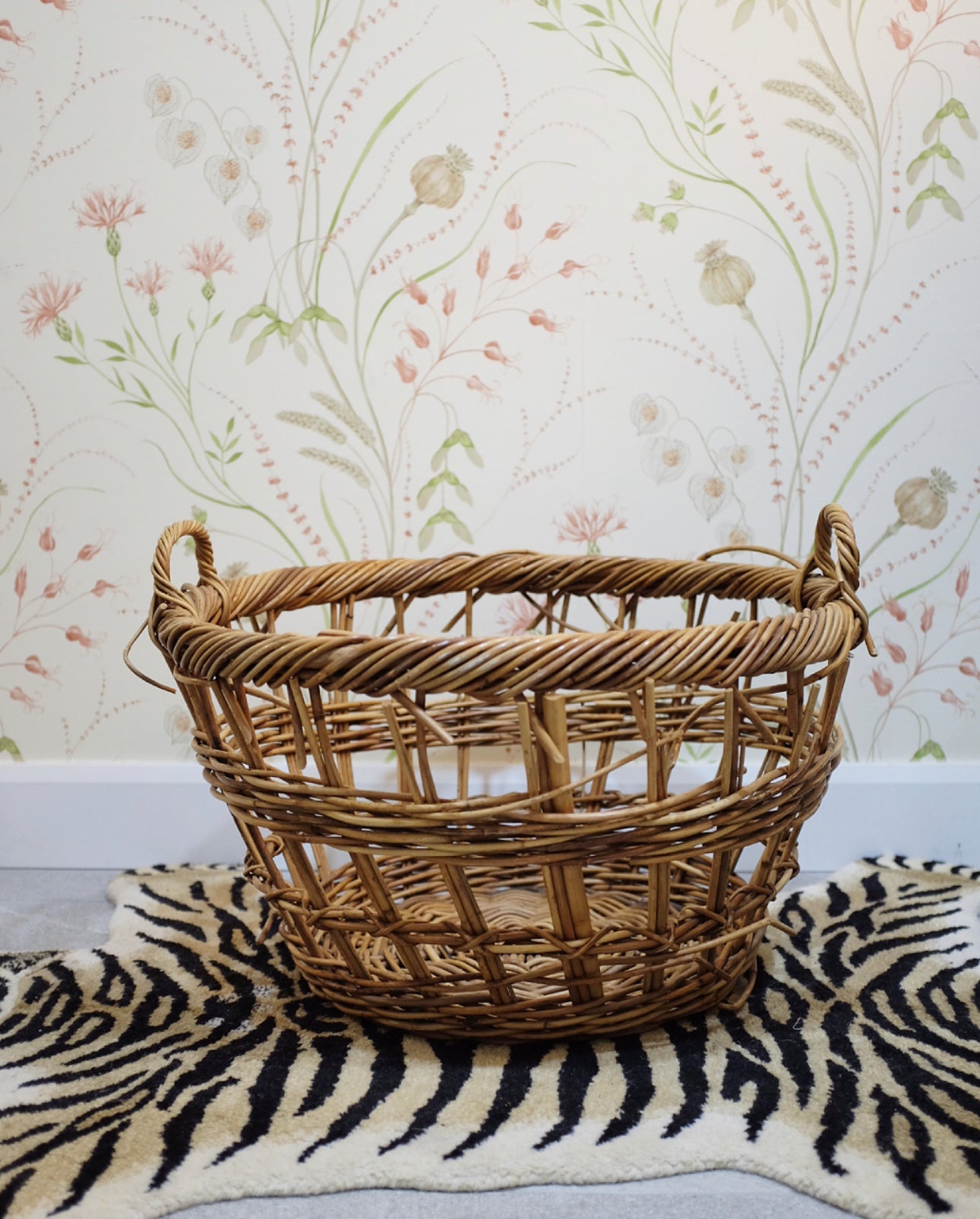 Large French Open Weave Wicker Basket