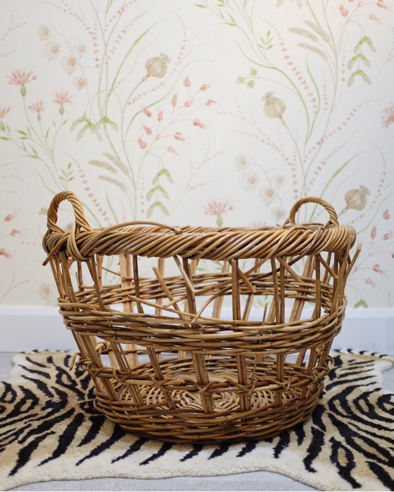 Large French Open Weave Wicker Basket