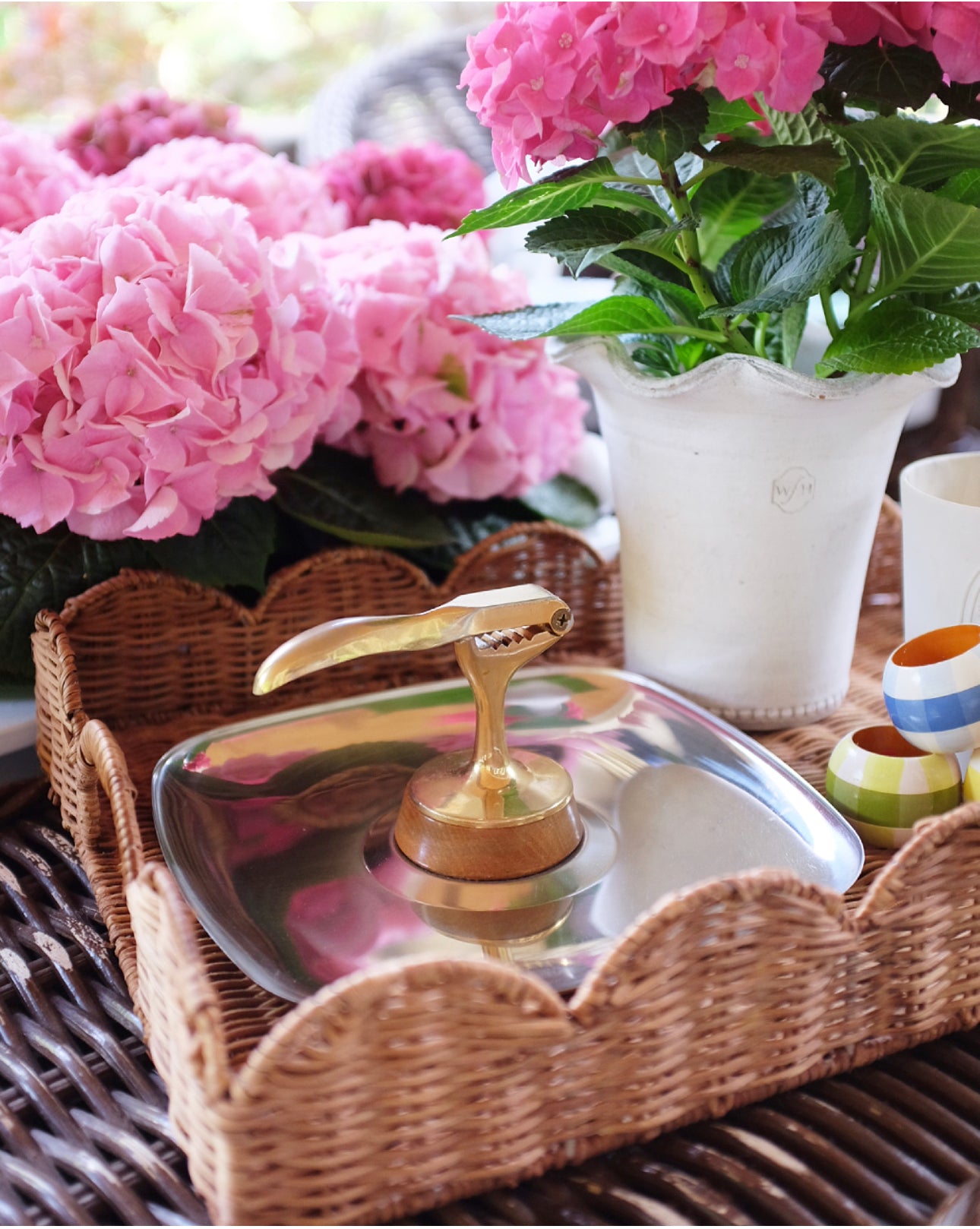 MCM Silver Metal, Teak Wood and Brass Nutcracker Plate