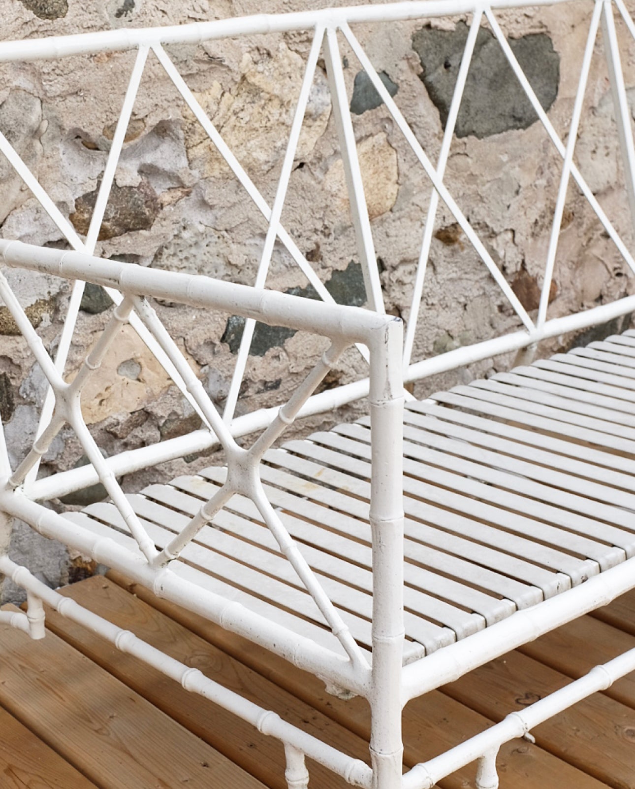 White Wrought Iron Faux Bamboo Outdoor Couch Frame