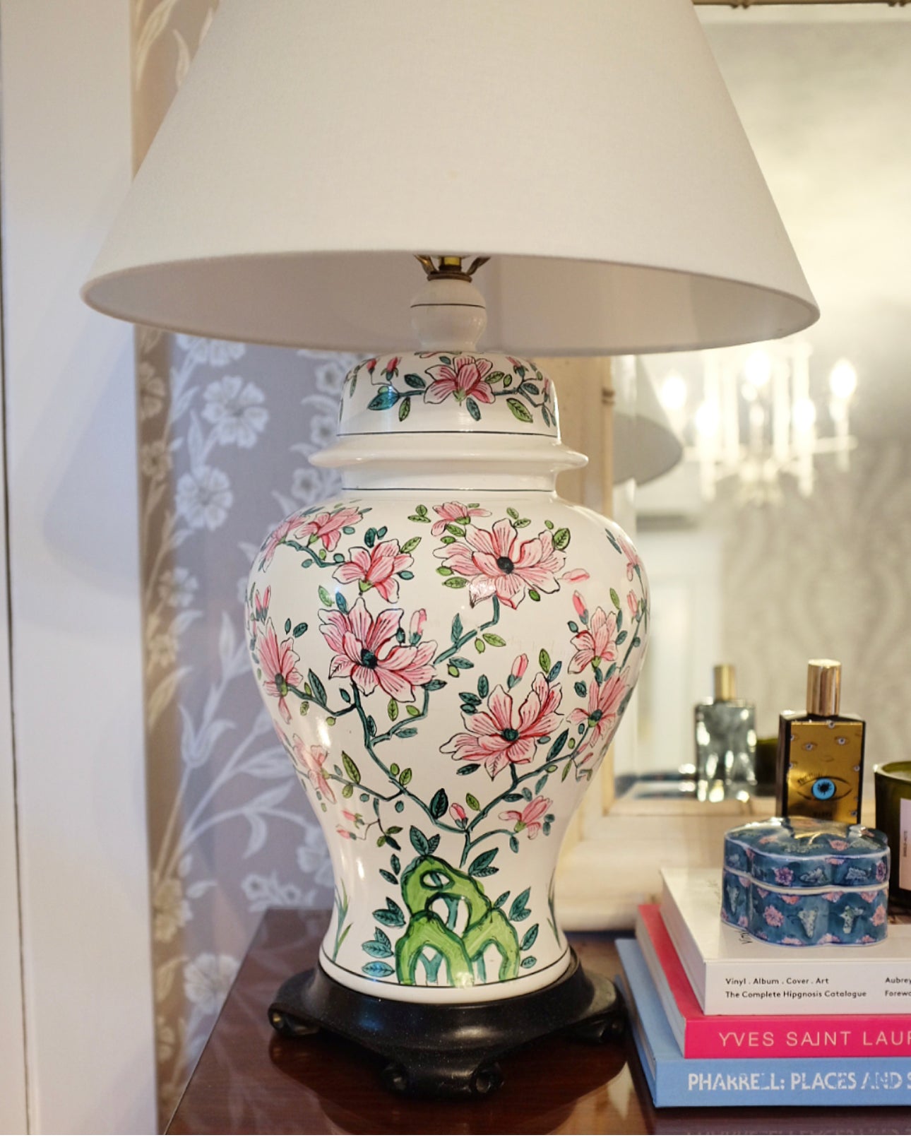 Hand Painted Floral Ginger Jar Lamp