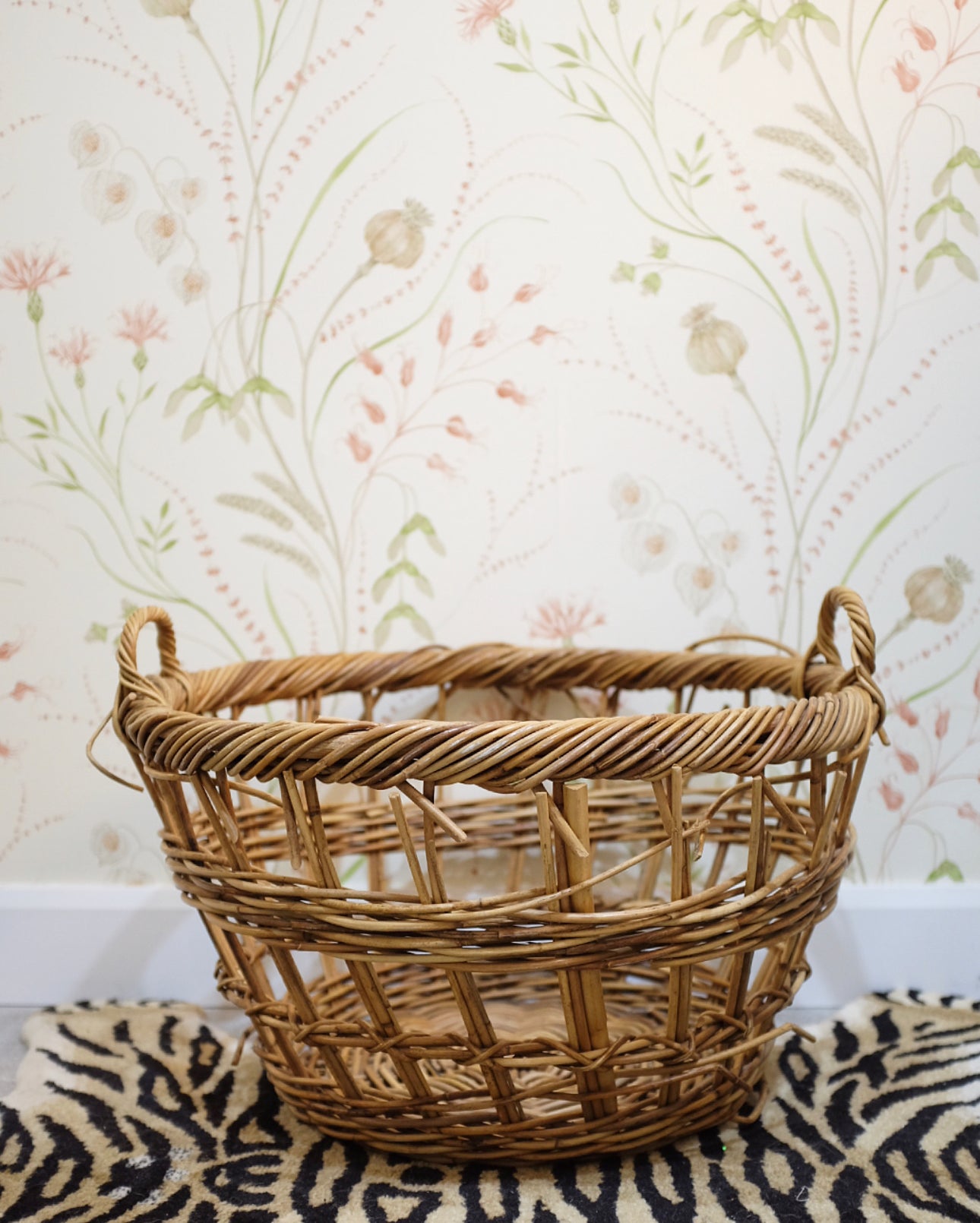 Large French Open Weave Wicker Basket