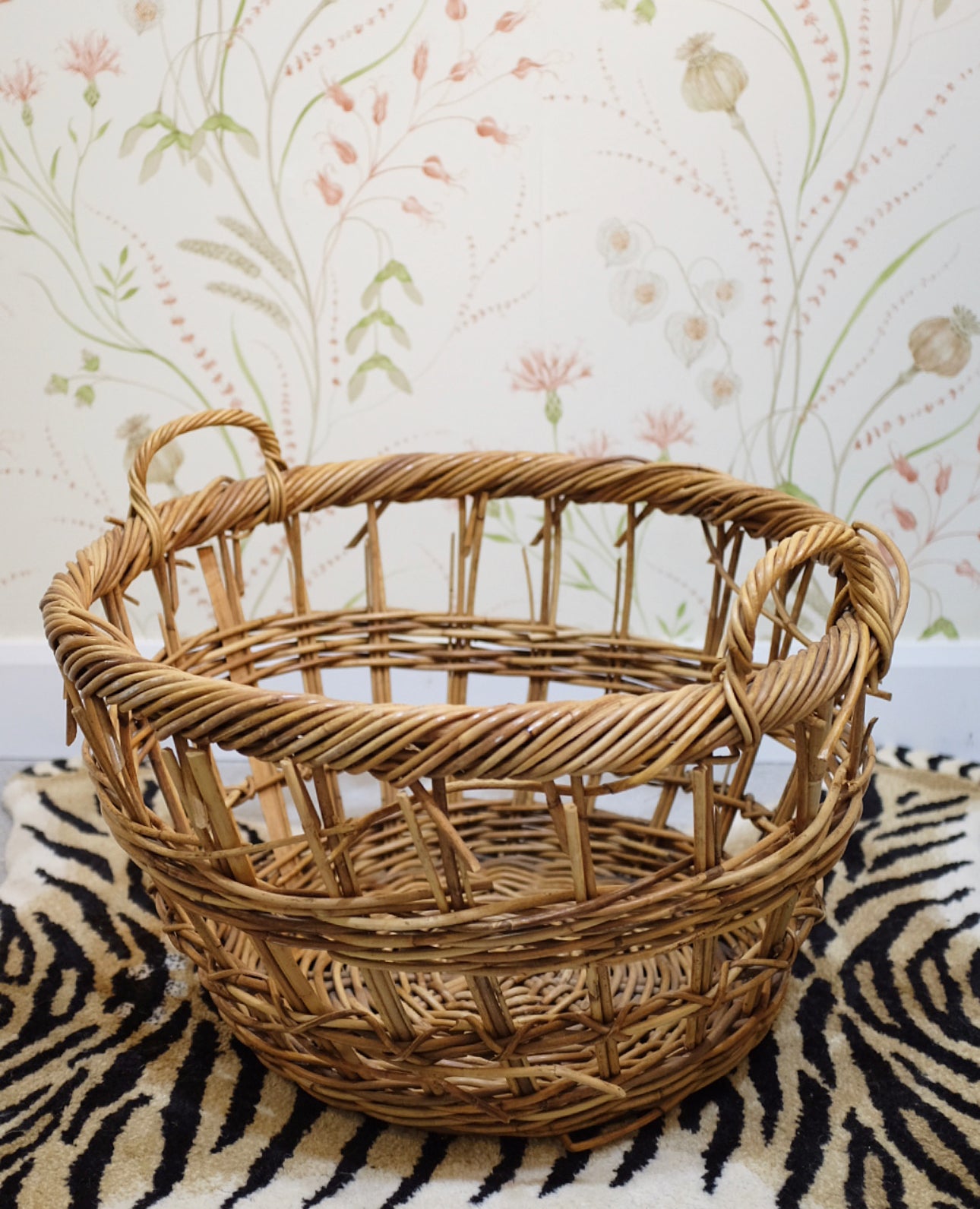Large French Open Weave Wicker Basket