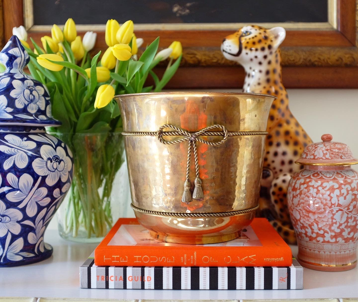 Brass Cache Pot with Bow