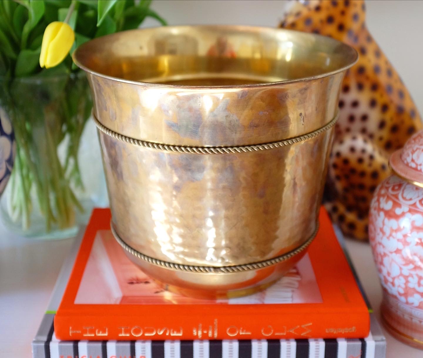Brass Cache Pot with Bow