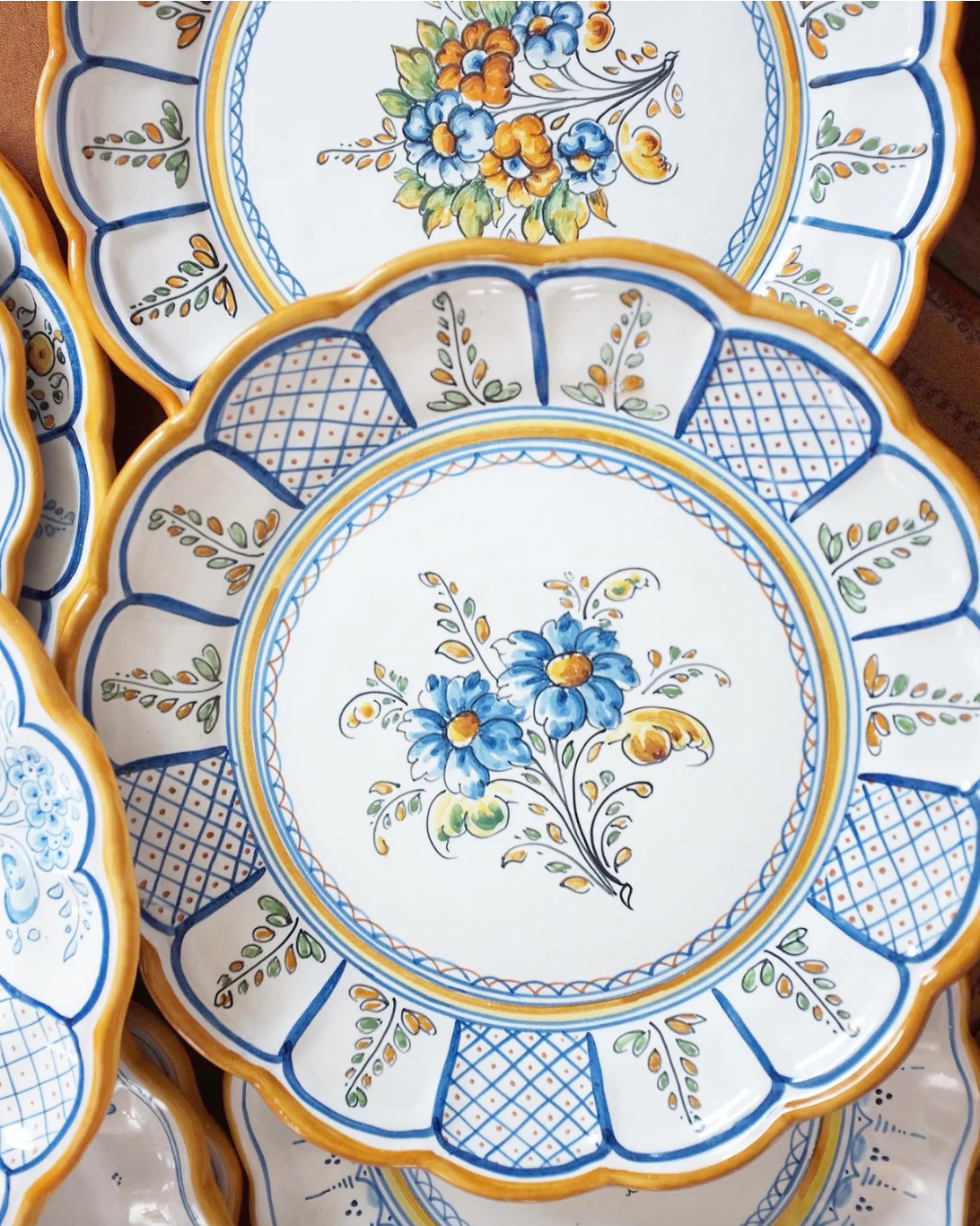 Set of 8 Portuguese Blue and Yellow Floral Plates