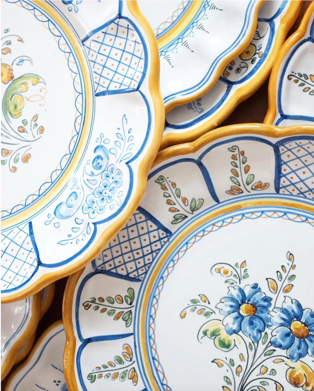 Set of 8 Portuguese Blue and Yellow Floral Plates