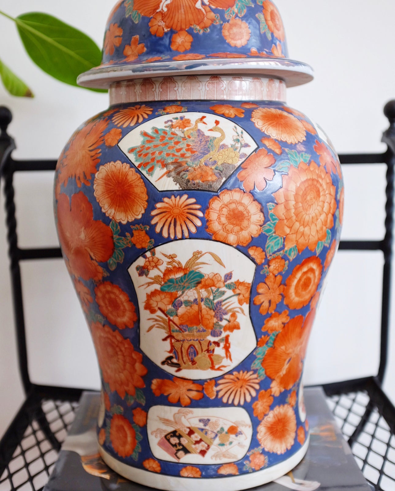Large Orange and Blue Ginger Jar with Foo Dog