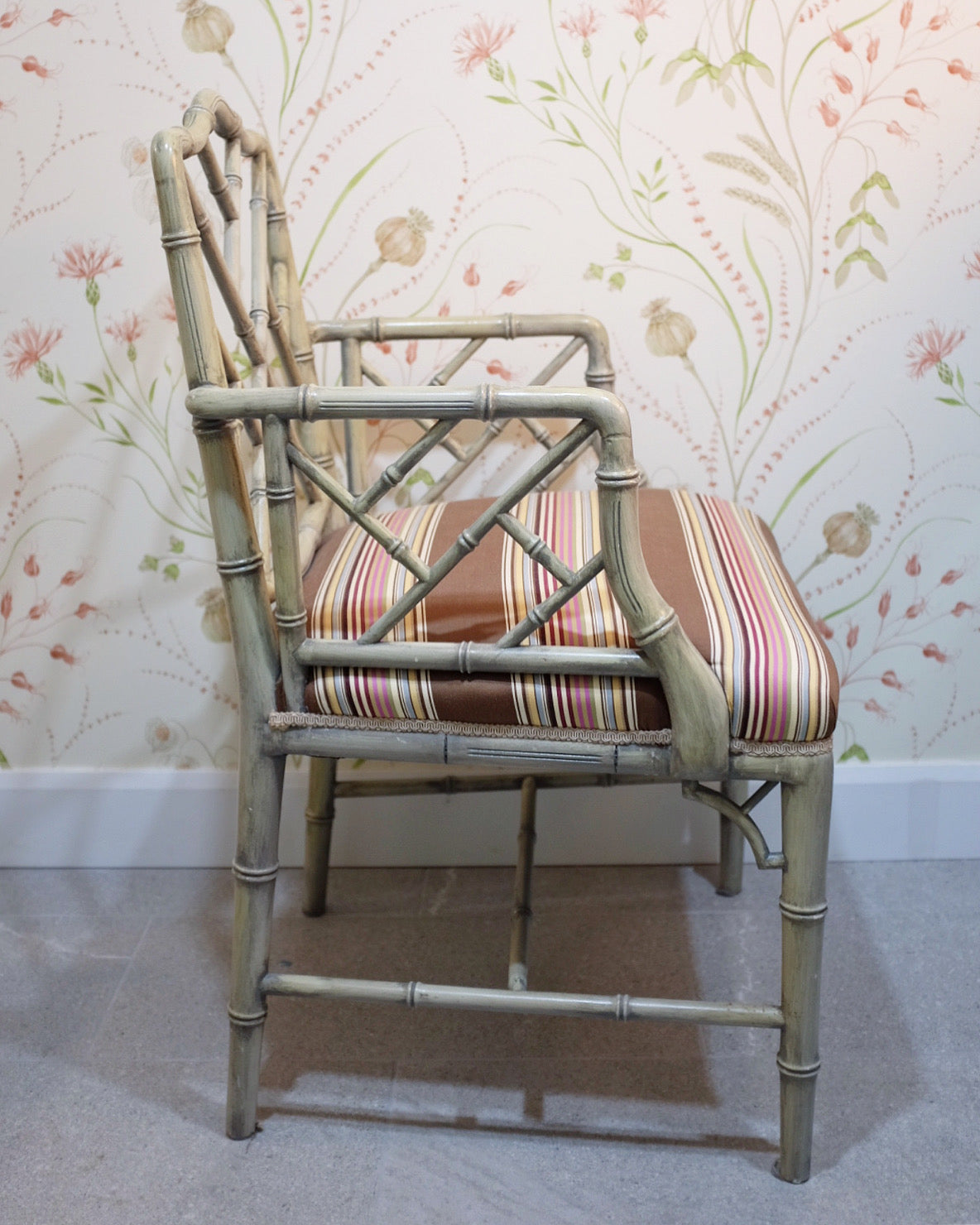 Distressed Pair of Faux Bamboo Captains Chairs
