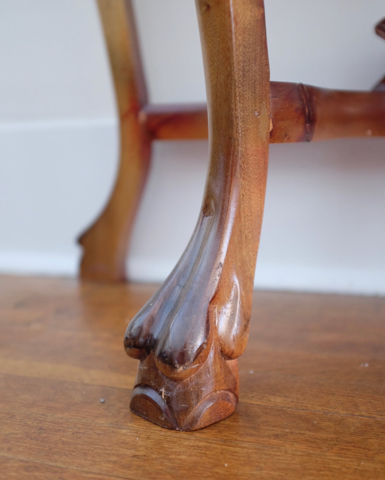 Carved Demi Lune Table with Pink Marble Top