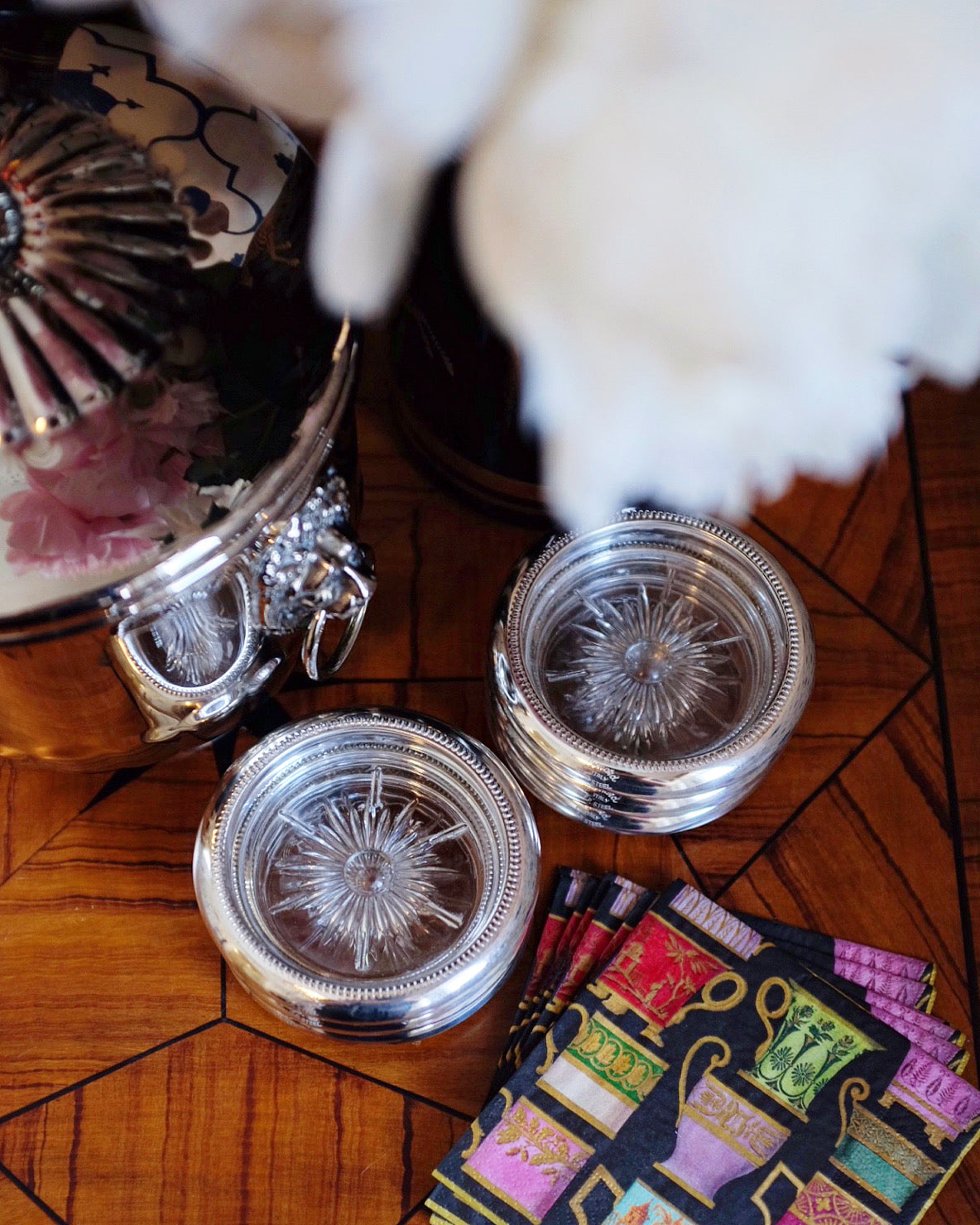 1960s Leonard Italian Silverplate and Glass Coasters