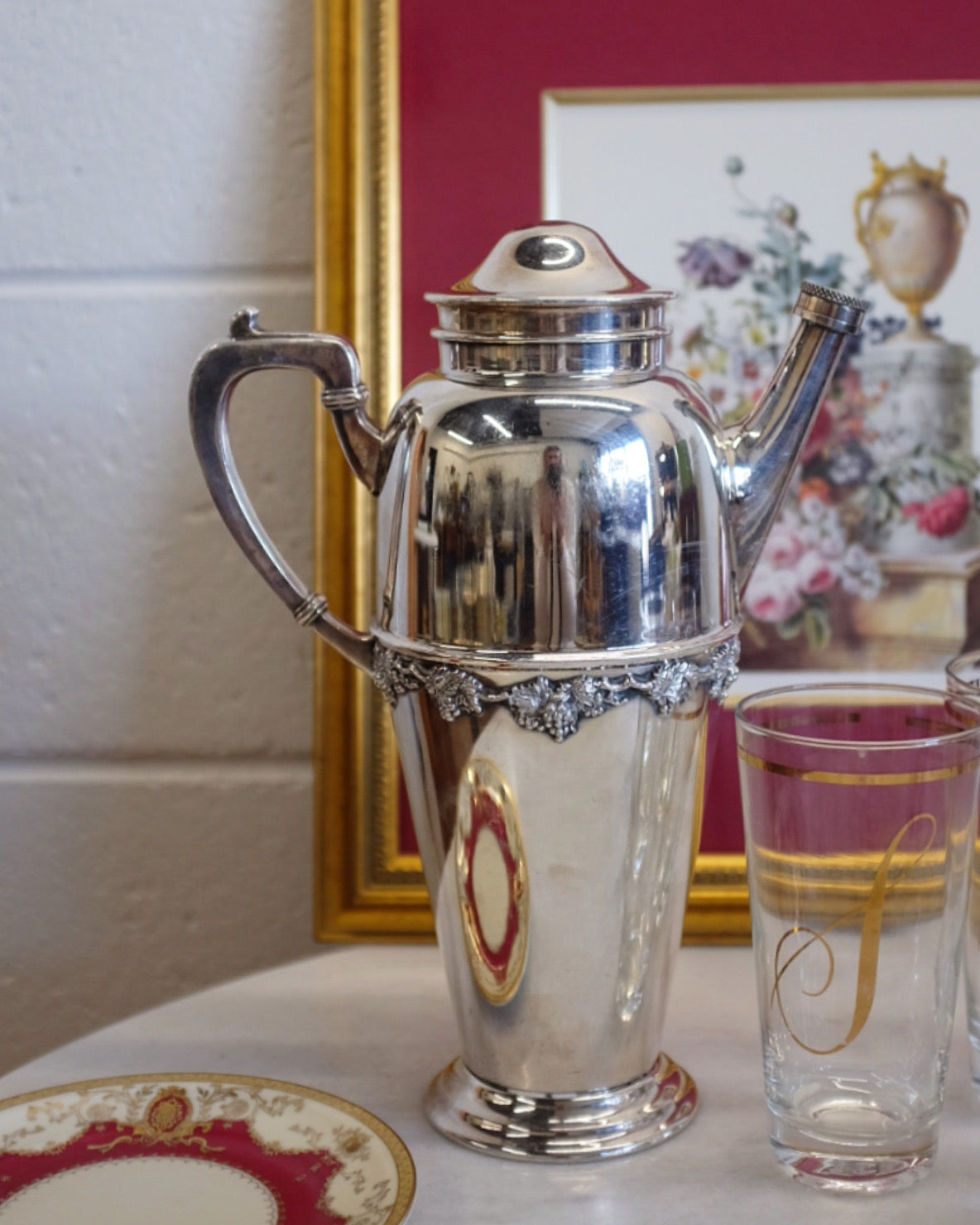 Grape Leaf Silver Plate Cocktail Shaker
