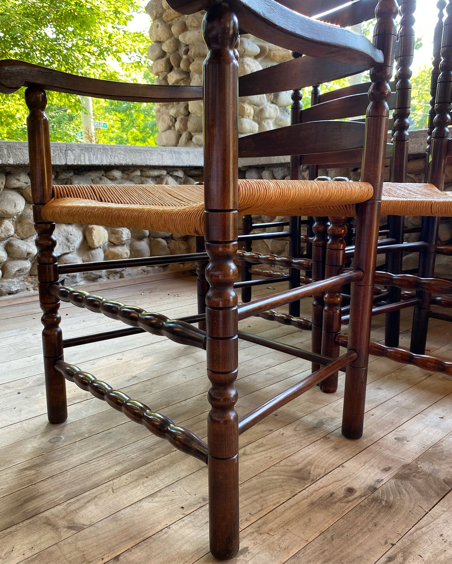 Set of 6 Ladder Back Rush Seat Dining Chairs