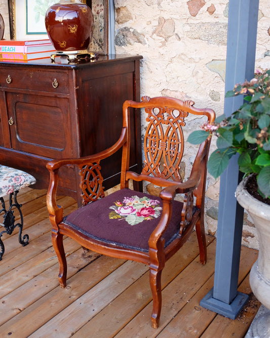 Antique Chippendale Style Needlepoint Chair