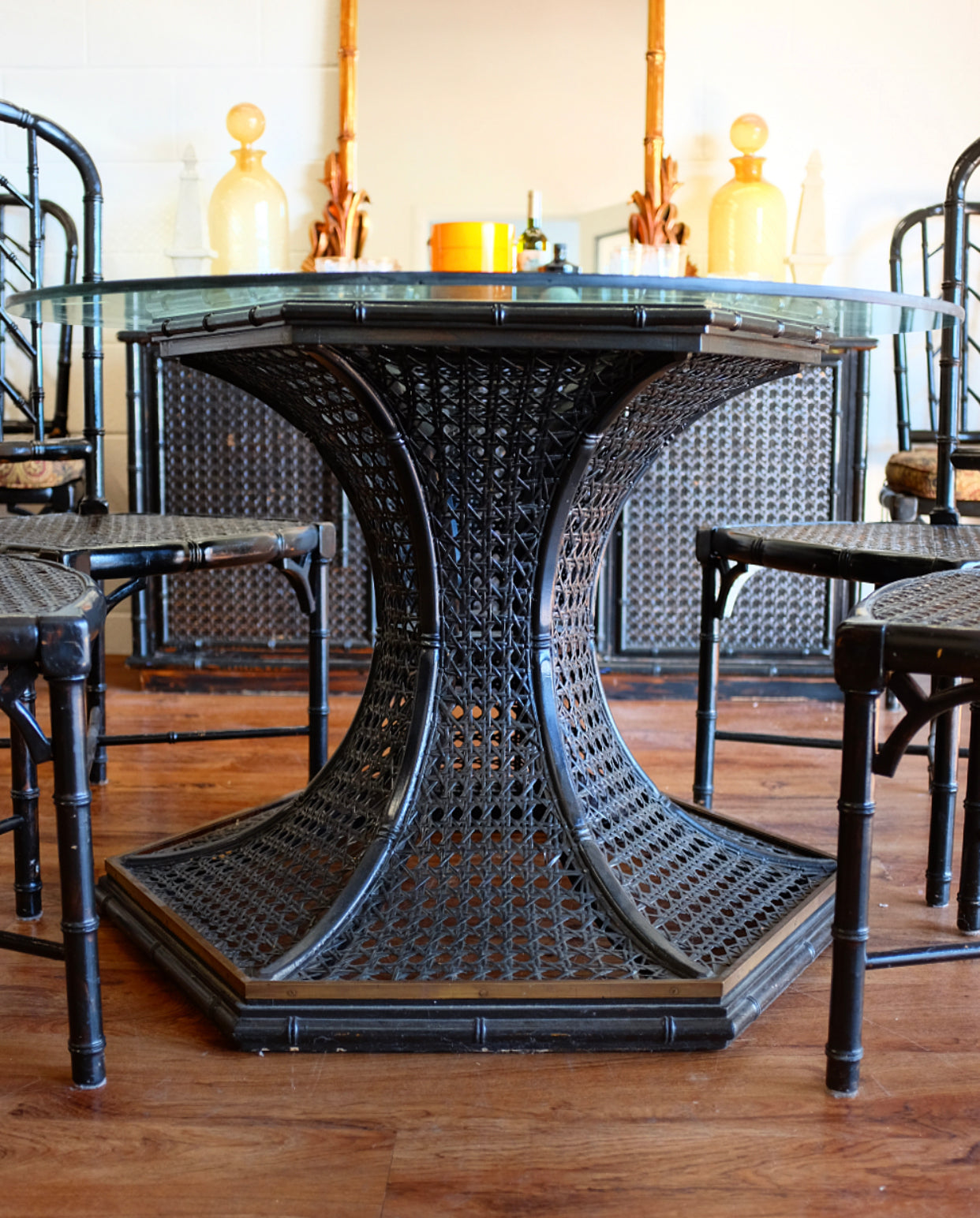 Faux Bamboo & Cane Table and Chairs