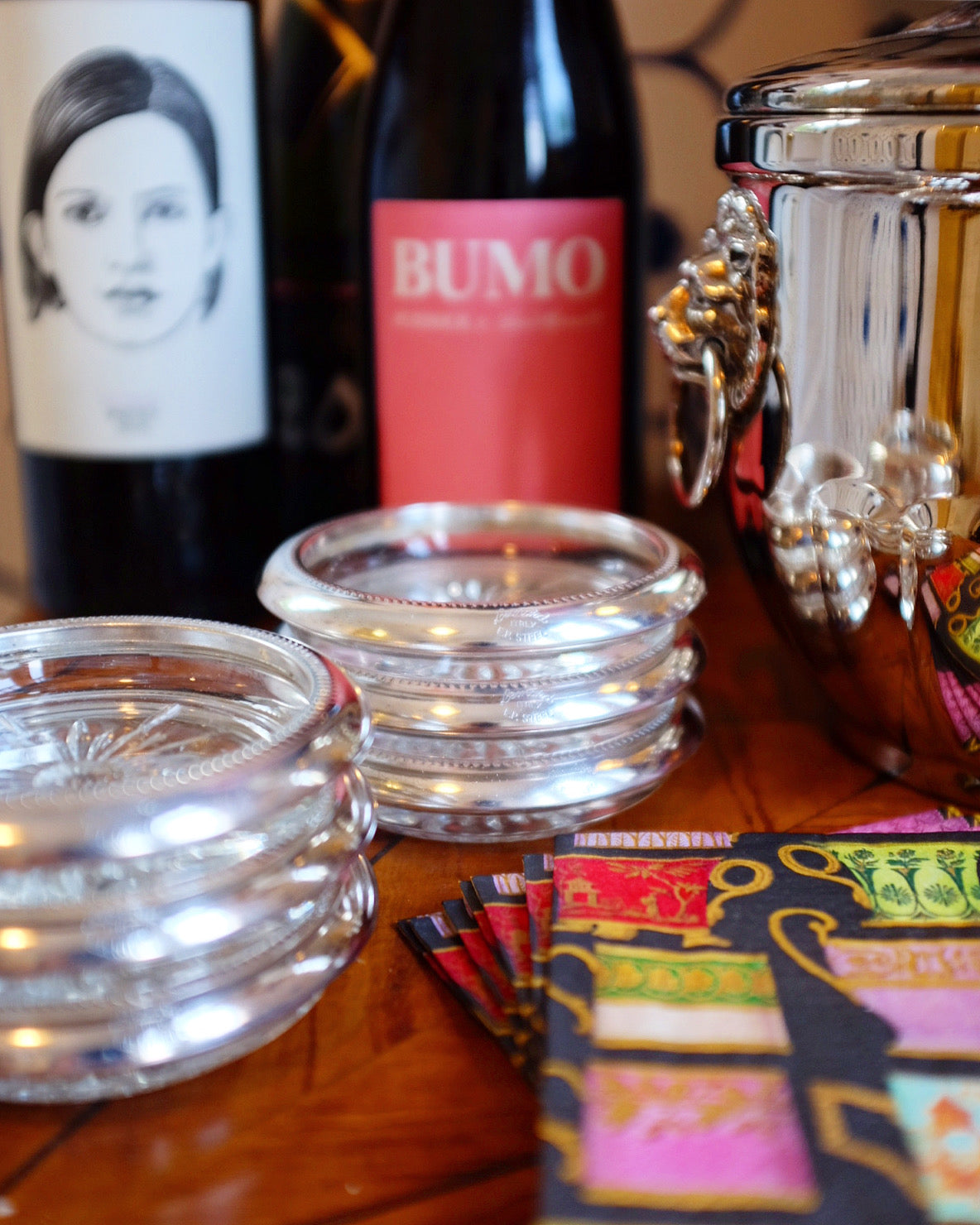 1960s Leonard Italian Silverplate and Glass Coasters