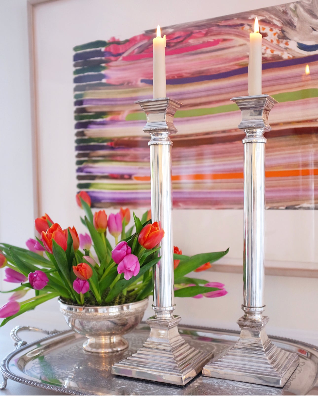 Large Silver Plate Candlesticks