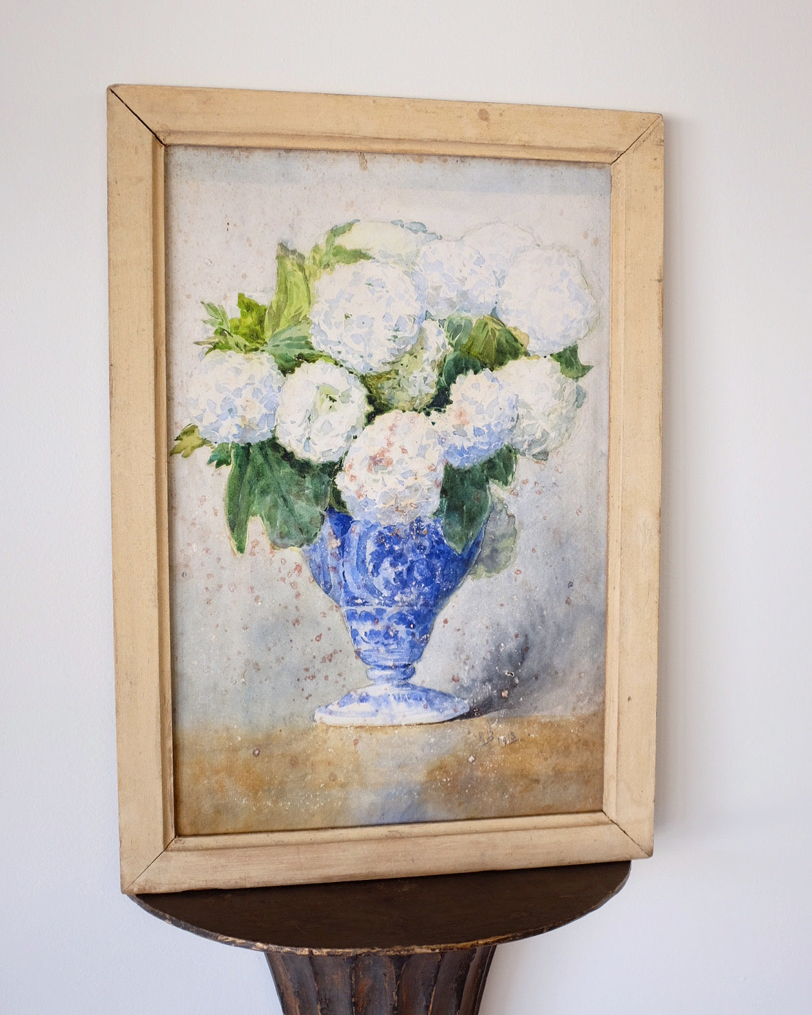 French Hydrangea Blue and White Watercolour Painting