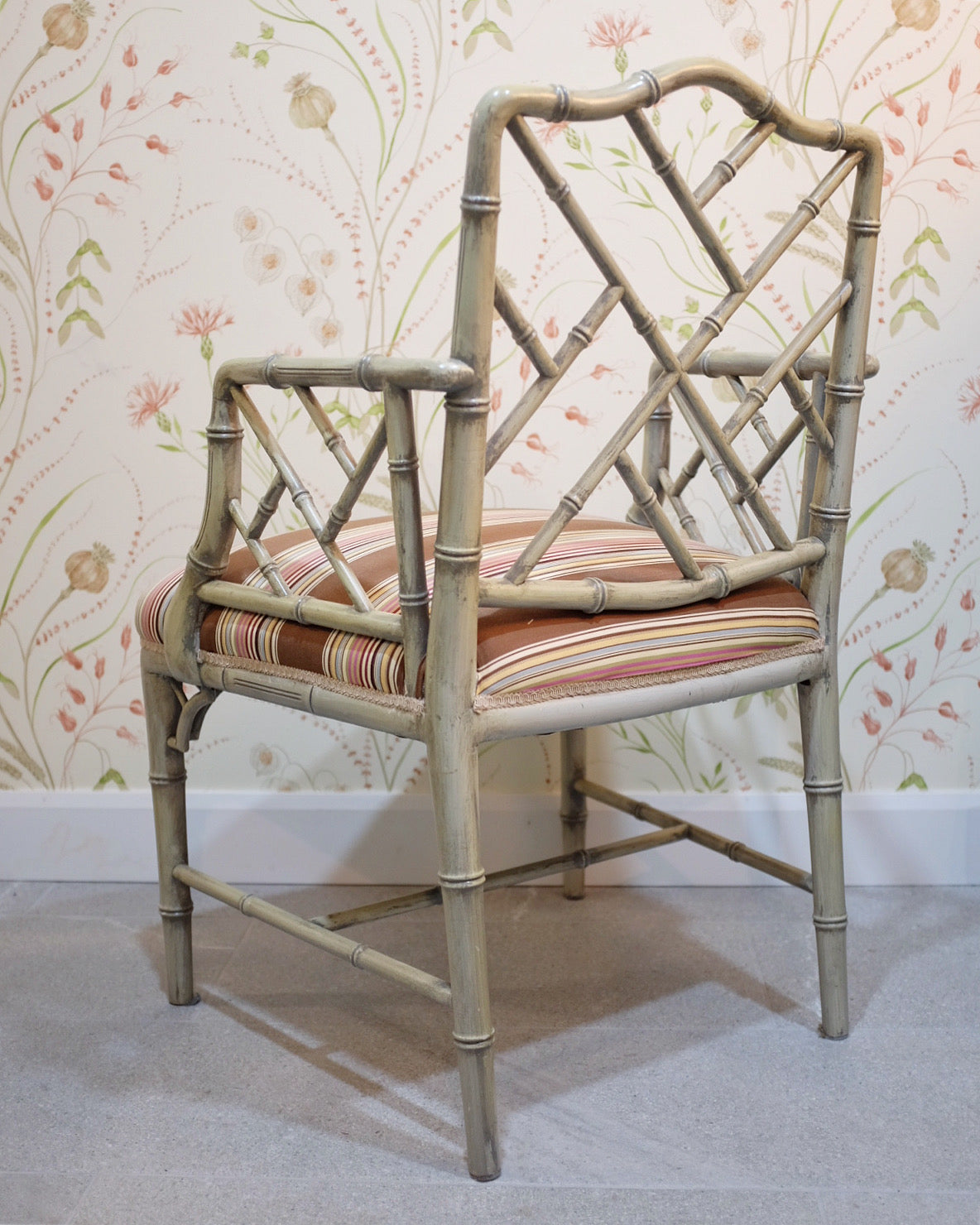 Distressed Pair of Faux Bamboo Captains Chairs