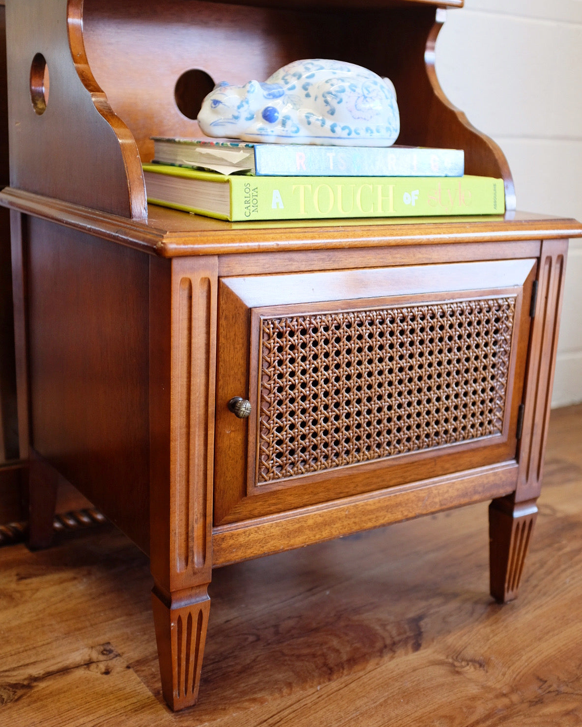 Pair of Nightstands with Cane Door