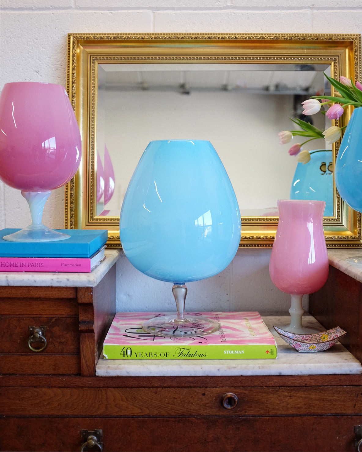 Large French Pink Opaline Goblet