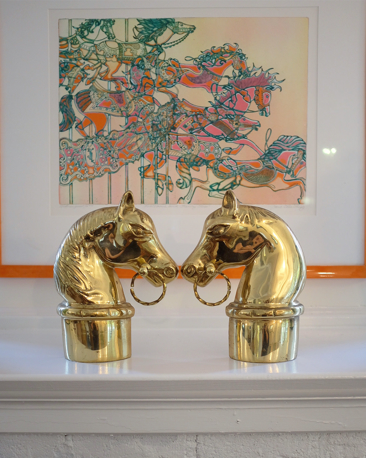 Solid Brass Horse Head Andirons