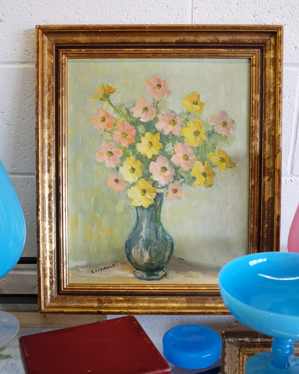 Early 1900's French Bouquet Oil Painting