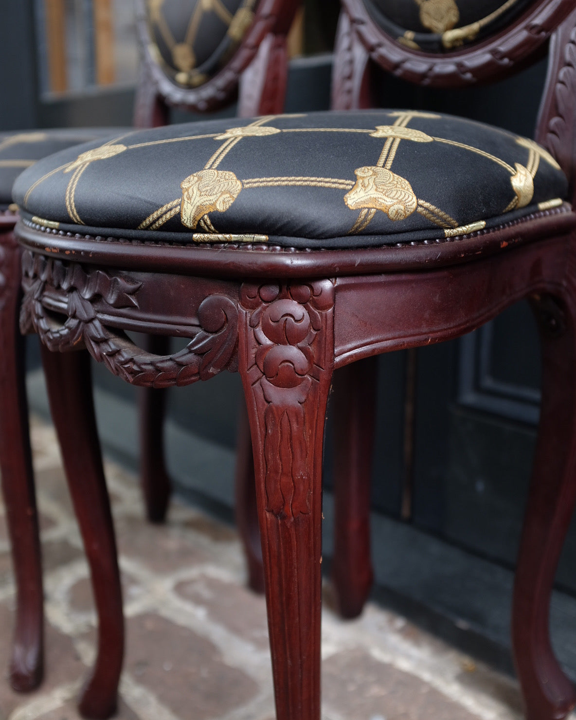 Pair of Rams Head Upholstered Small Occasional Chairs