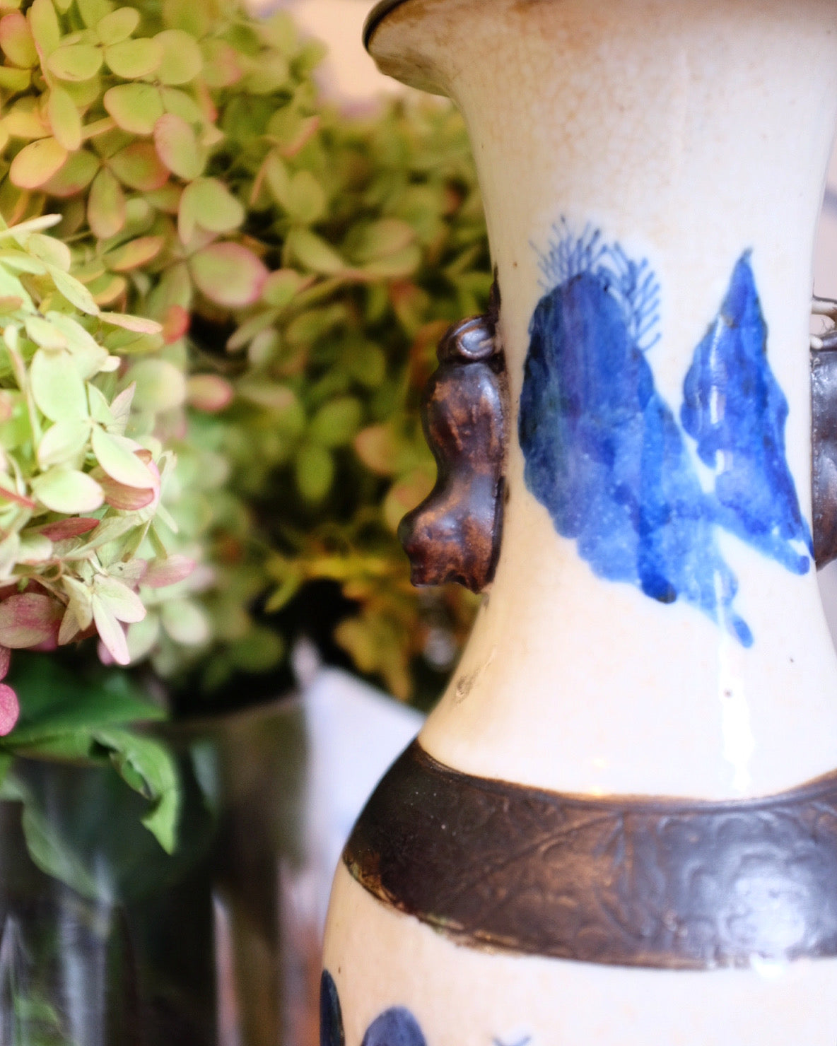 Small Blue and White Lamp with Brass Details