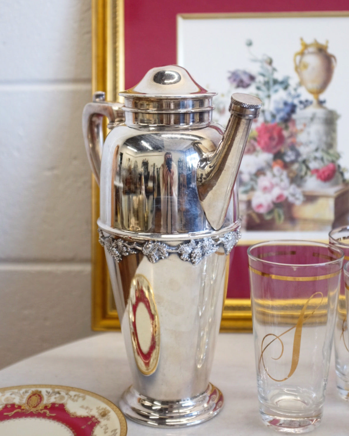 Grape Leaf Silver Plate Cocktail Shaker