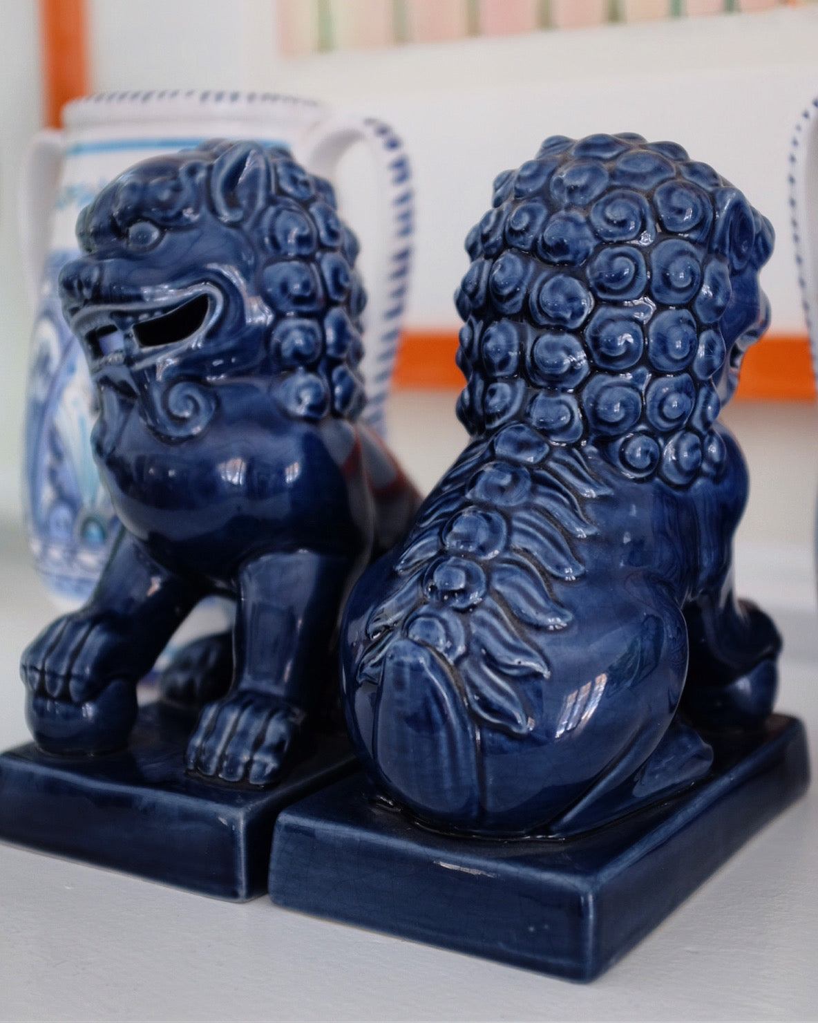 Pair of Dark Blue Foo Dogs