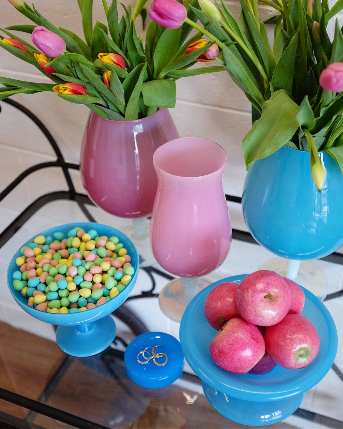 Large French Pink Opaline Goblet