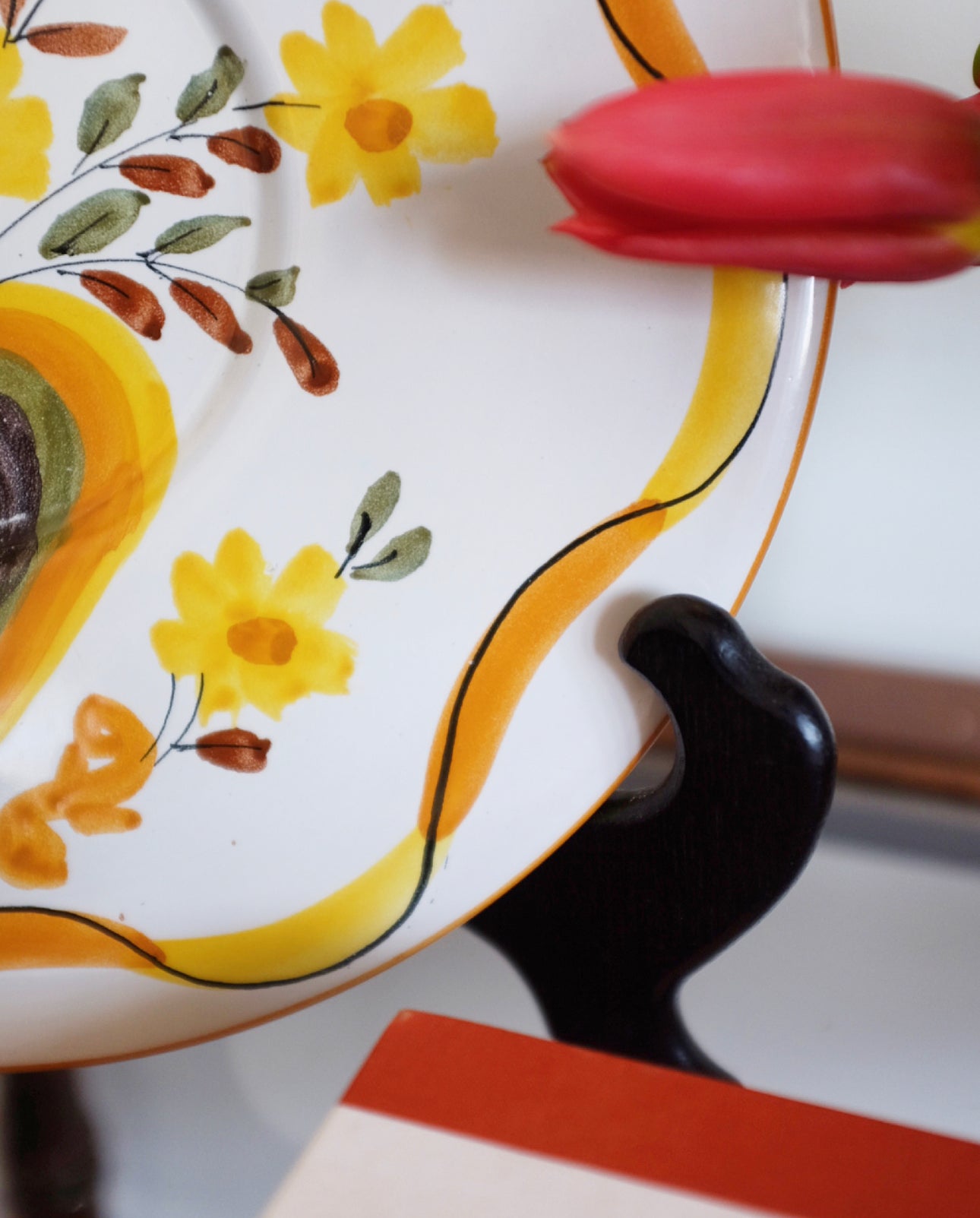 Yellow and White Floral Italian Plate