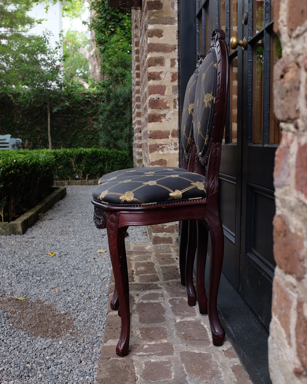 Pair of Rams Head Upholstered Small Occasional Chairs