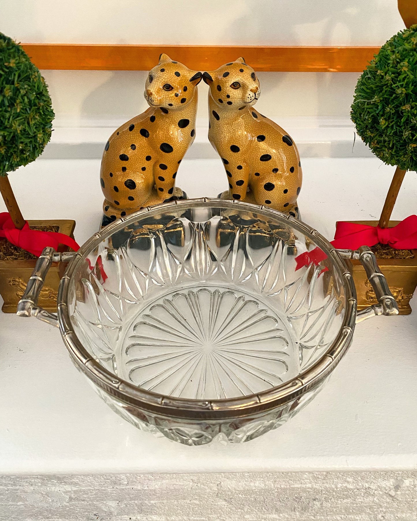 Cut Glass Bowls with Silver Faux Bamboo Trim