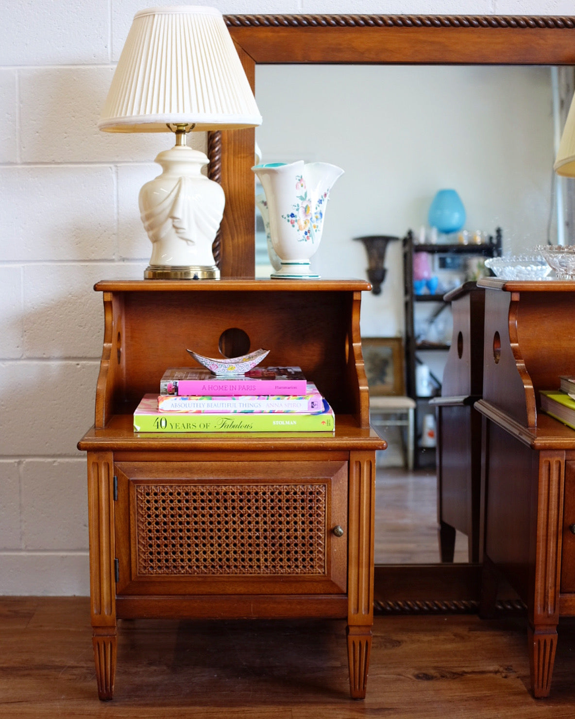 Pair of Nightstands with Cane Door
