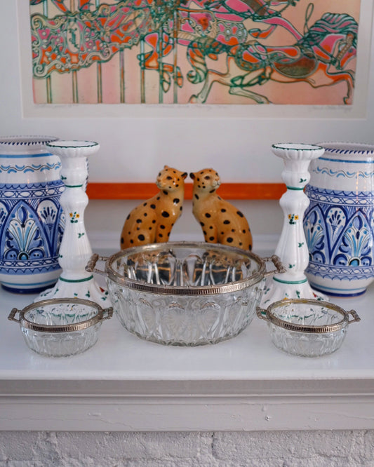Cut Glass Bowls with Silver Faux Bamboo Trim