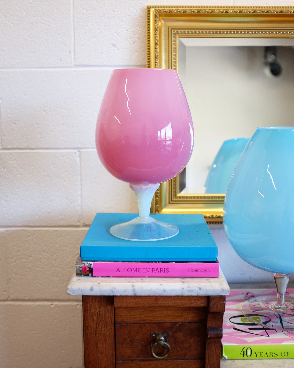 Large French Pink Opaline Goblet