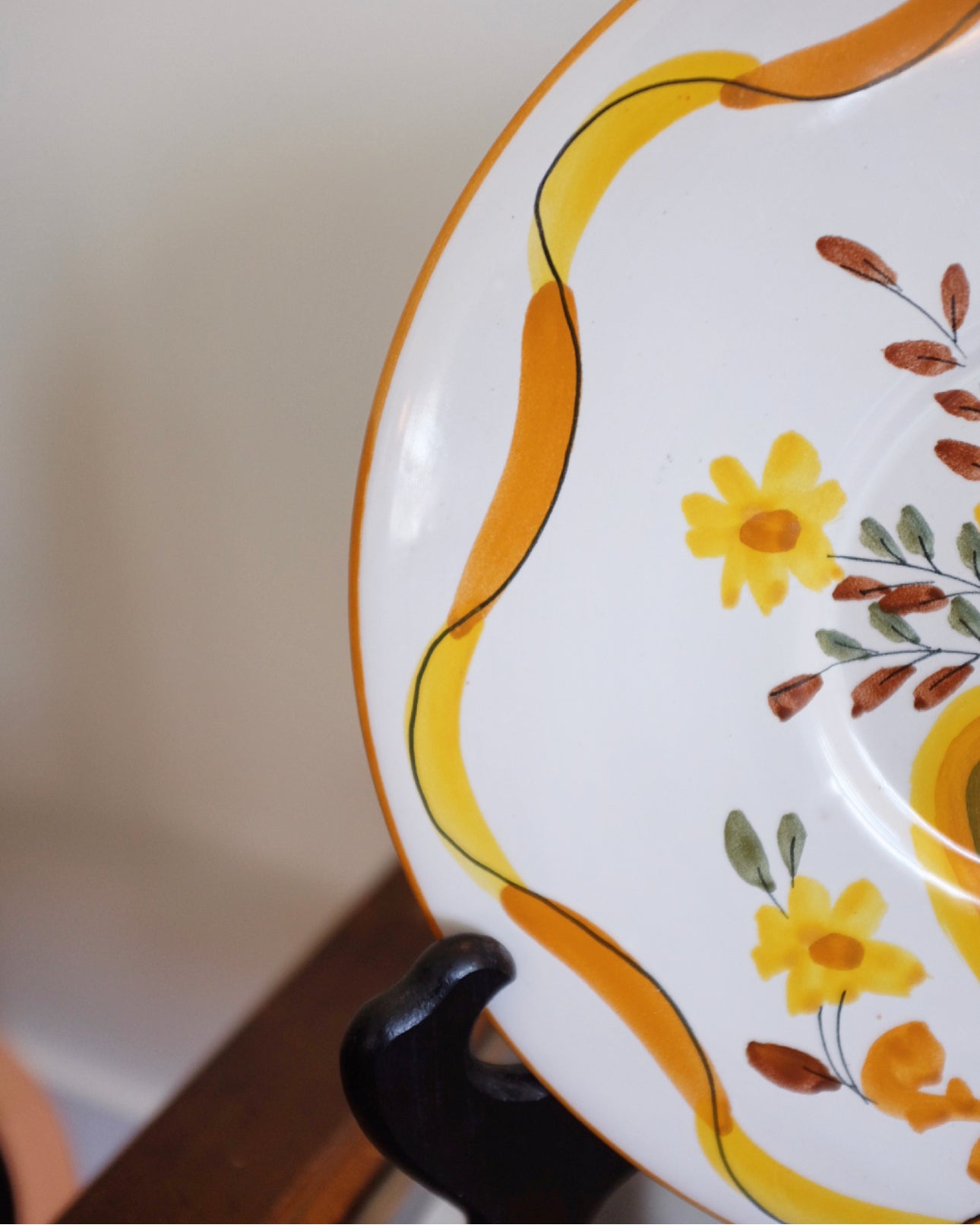 Yellow and White Floral Italian Plate