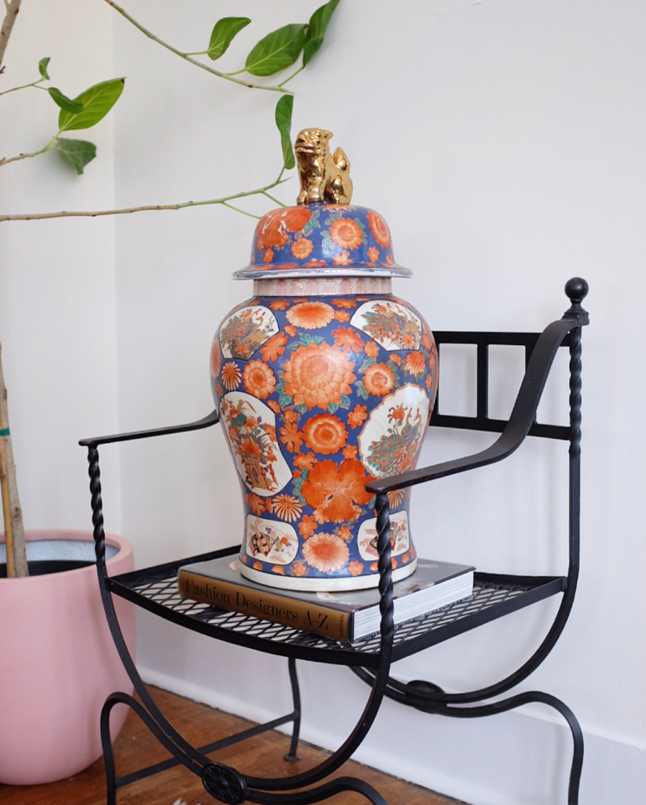 Large Orange and Blue Ginger Jar with Foo Dog