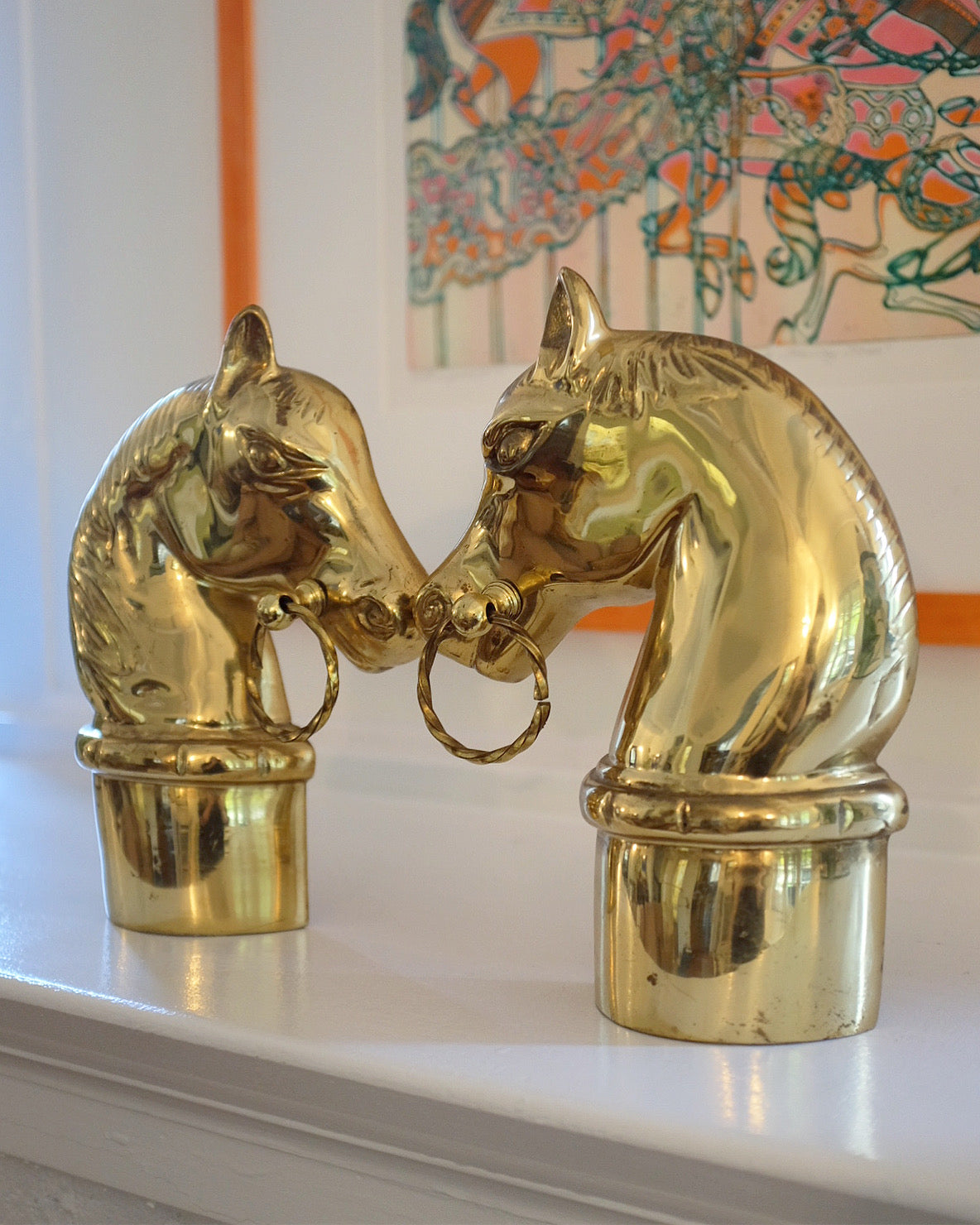 Solid Brass Horse Head Andirons