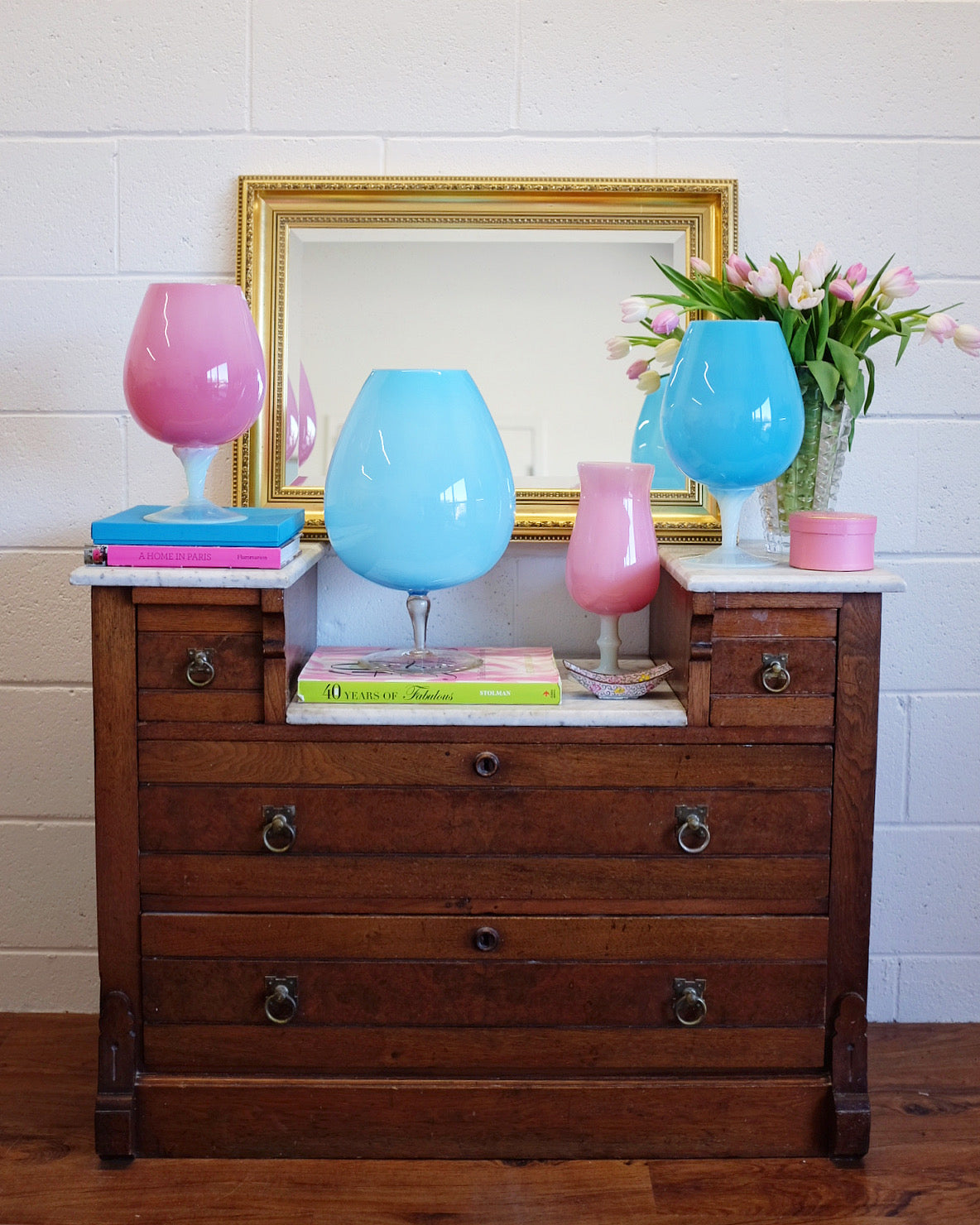 Large French Blue Opaline Goblet