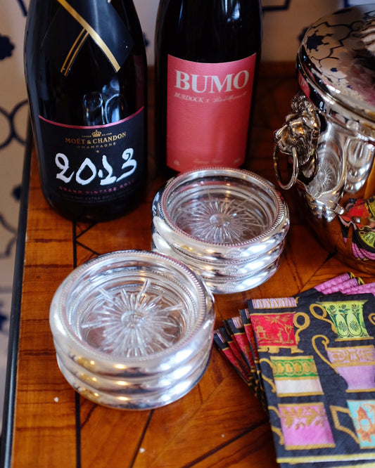 1960s Leonard Italian Silverplate and Glass Coasters