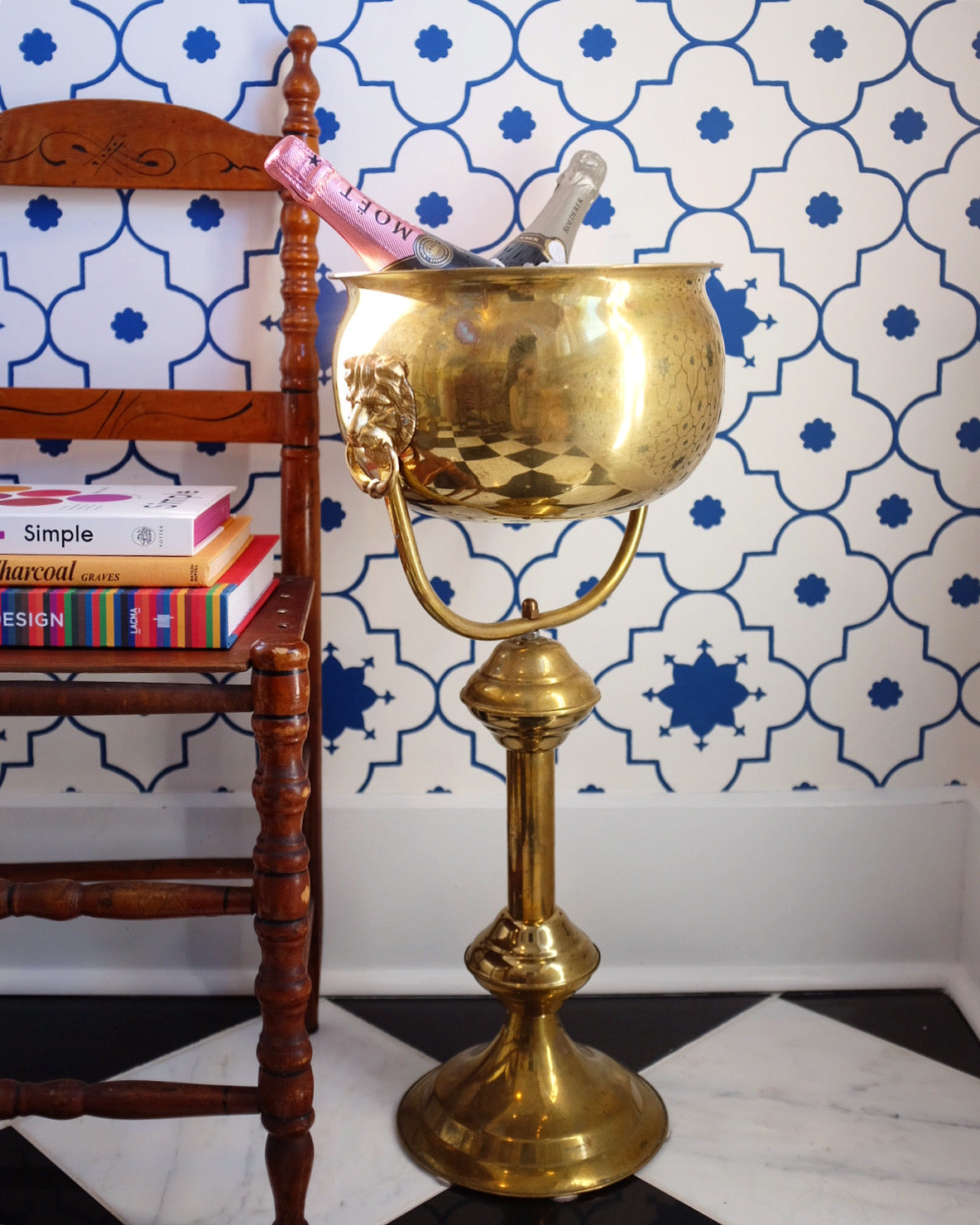 Large Brass Lions Head Floor Champagne Bucket