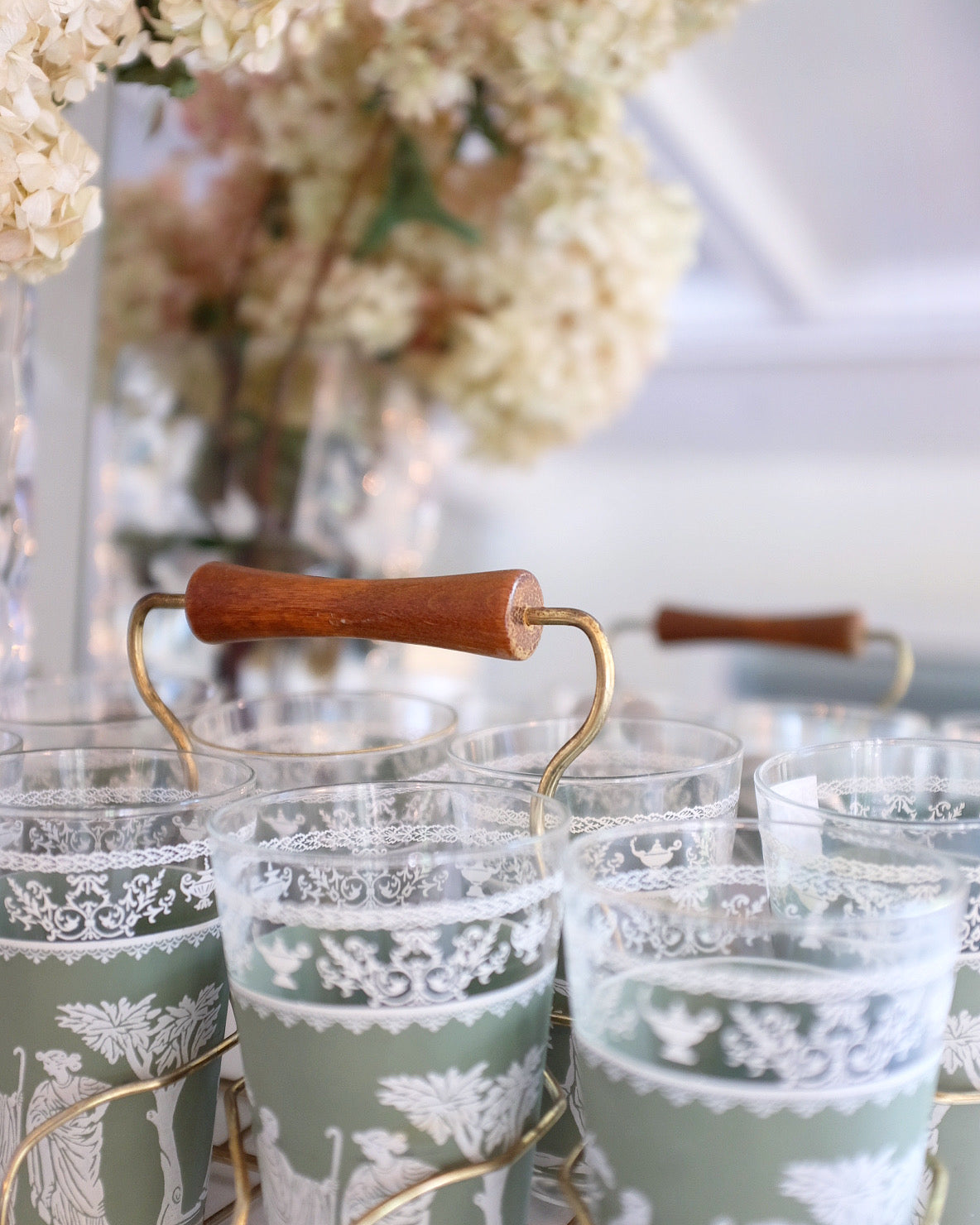 Hellenic Wedgwood Greek Green Jasperware Glasses & Caddy