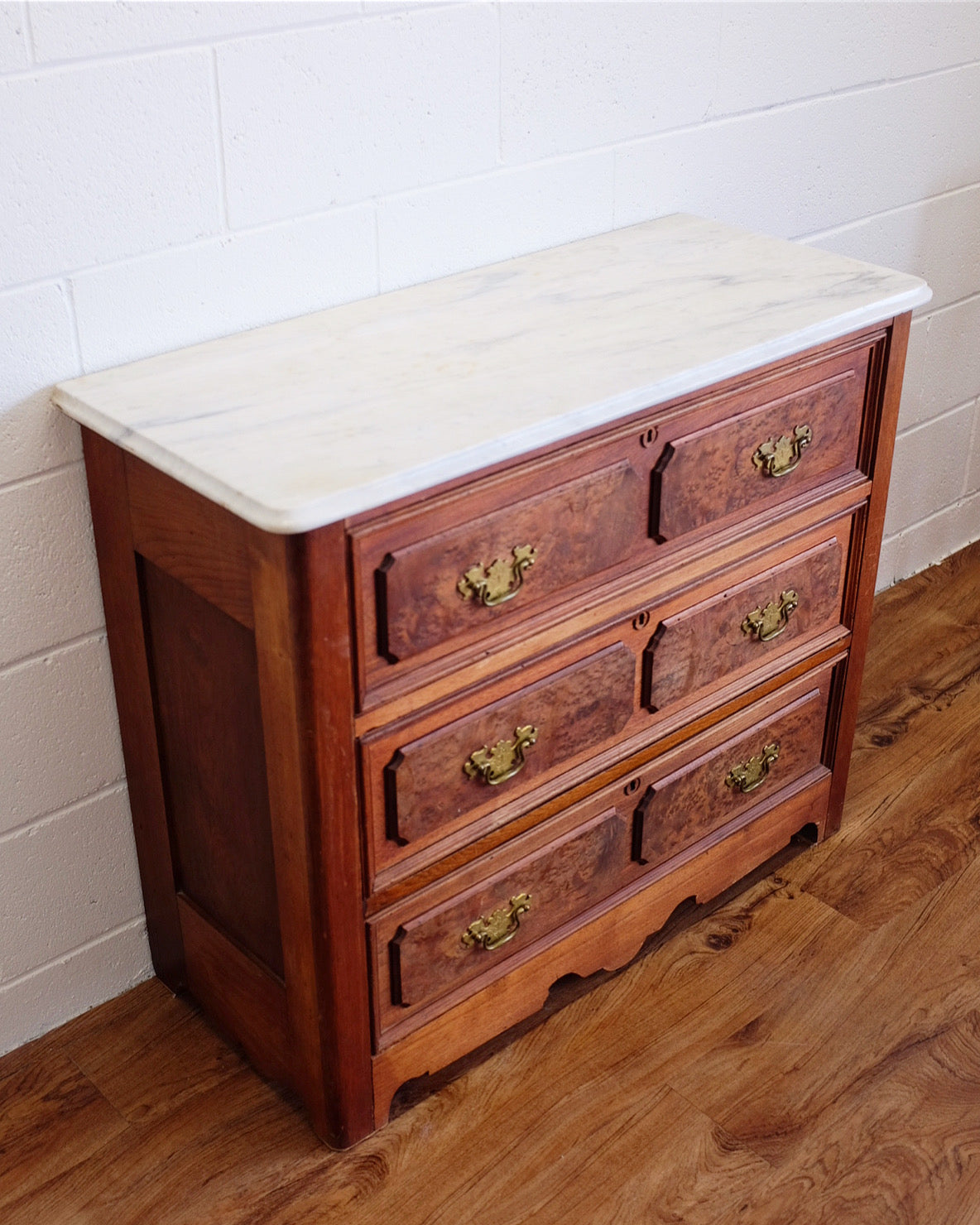Burled Walnut Chest with Marble Top