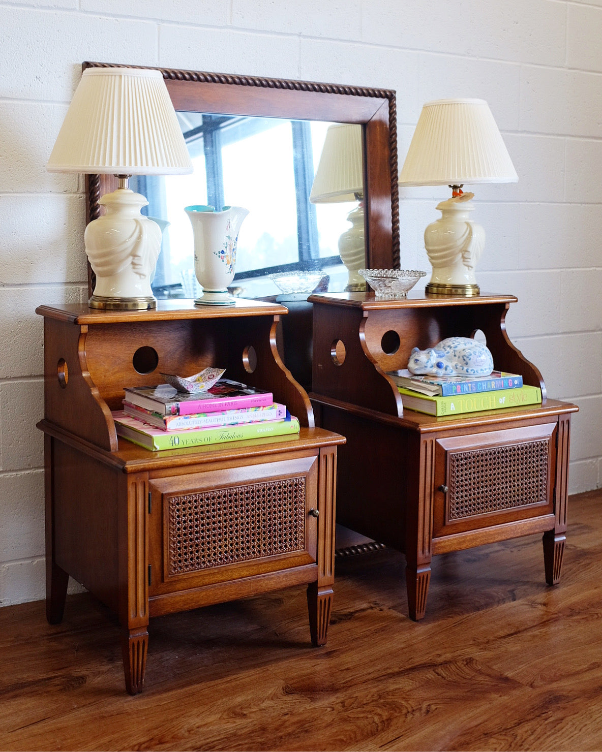 Pair of Nightstands with Cane Door